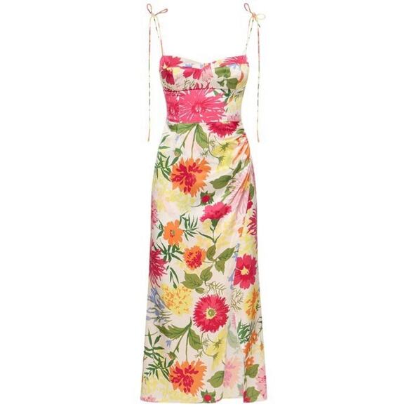 Reformation Marguerite in Fabrizia Floral Silk Satin Side Slit Midi Dress 6 - Picture 1 of 11